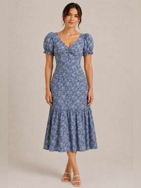 100% cotton Antonio Melani Floral Puff-Sleeve Midi Dress, garden party dress